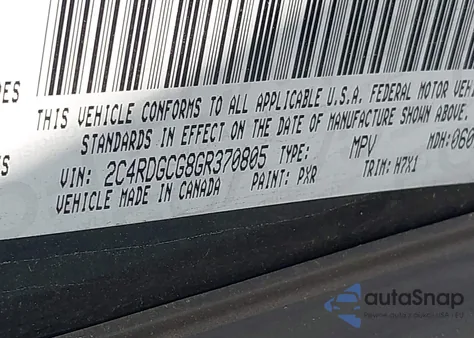 2016 Dodge Grand Caravan Sxt из США, поврежденный, VIN 2C4RDGCG8GR370805